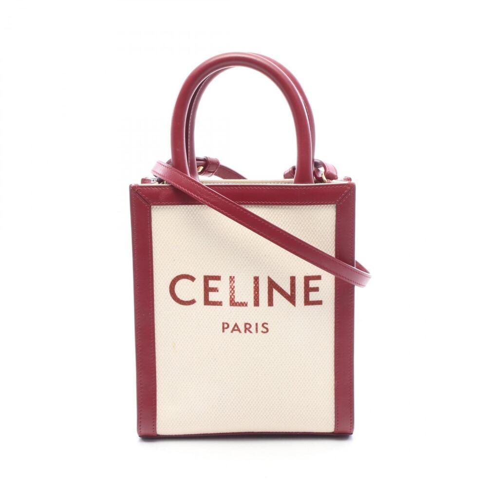 Celine Mini Vertical Cabas 2-Way Handbag, Canvas and Leather, Women's, Ivory/...